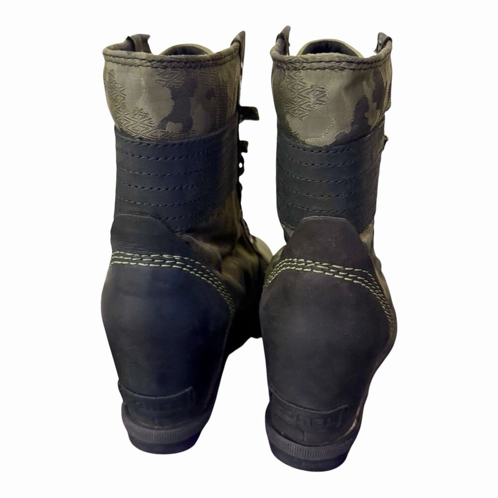 Sorel Lexie Hidden Wedge Ankle Boots Booties Green Camo  Womens Size 7.5 - Picture 8 of 8